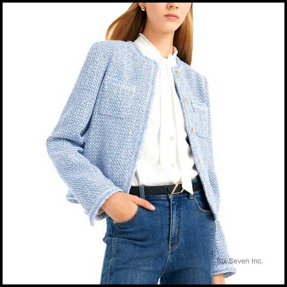 Cotton Blend Cropped Blazer Long Sleeve Open Front Business Casual
